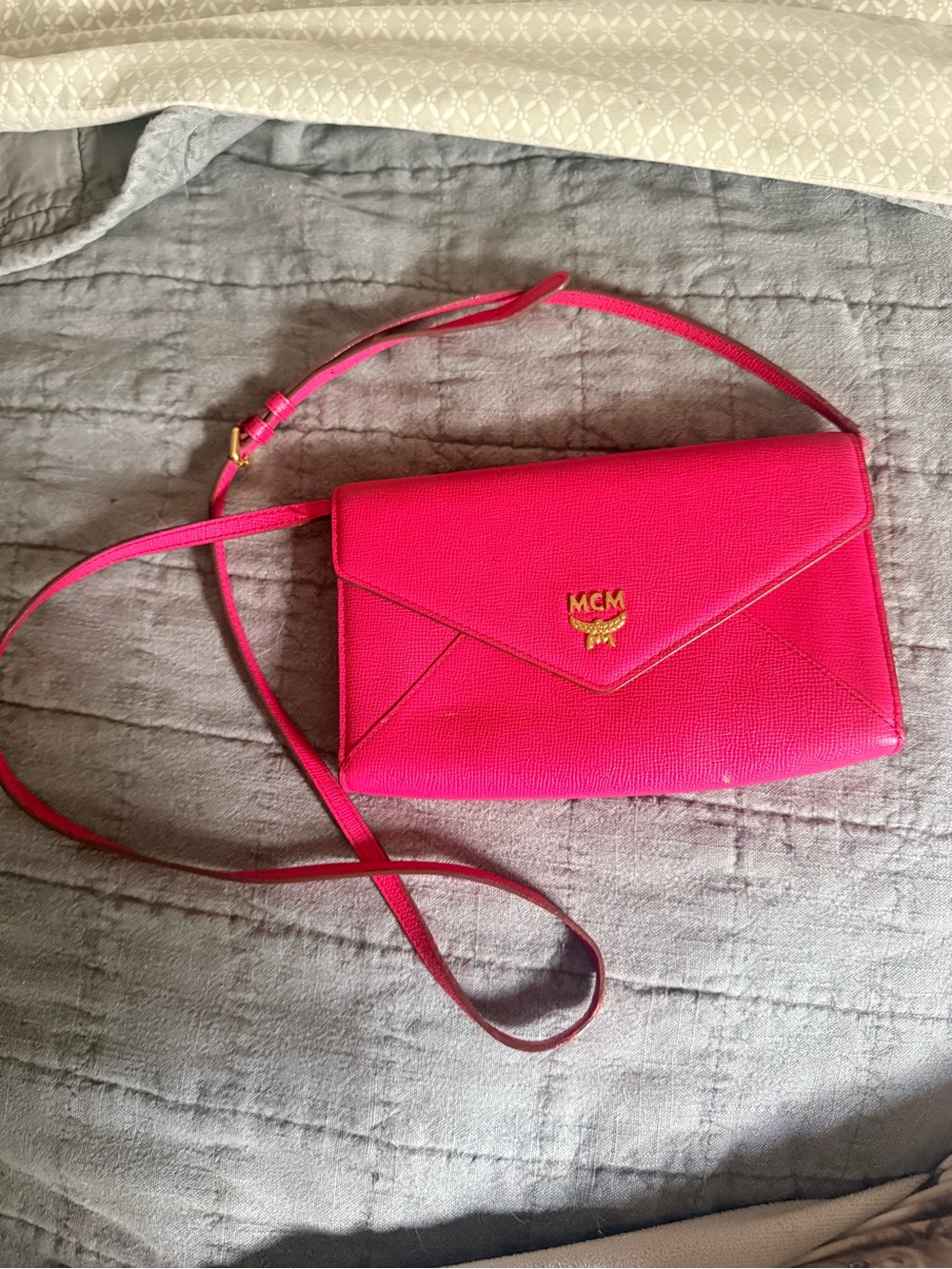 MCM Pink Envelope Crossbody Bag with Gold Logo